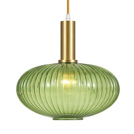 Green Glass Pendant Light,Mid Century Vintage Light Fixtures, 11.8" Large Gold Globe Kitchen Island Pendant Lights, Minimalist Modern Chandelier, Adjustable Brass Round Ceiling Hanging Pendant Lamp