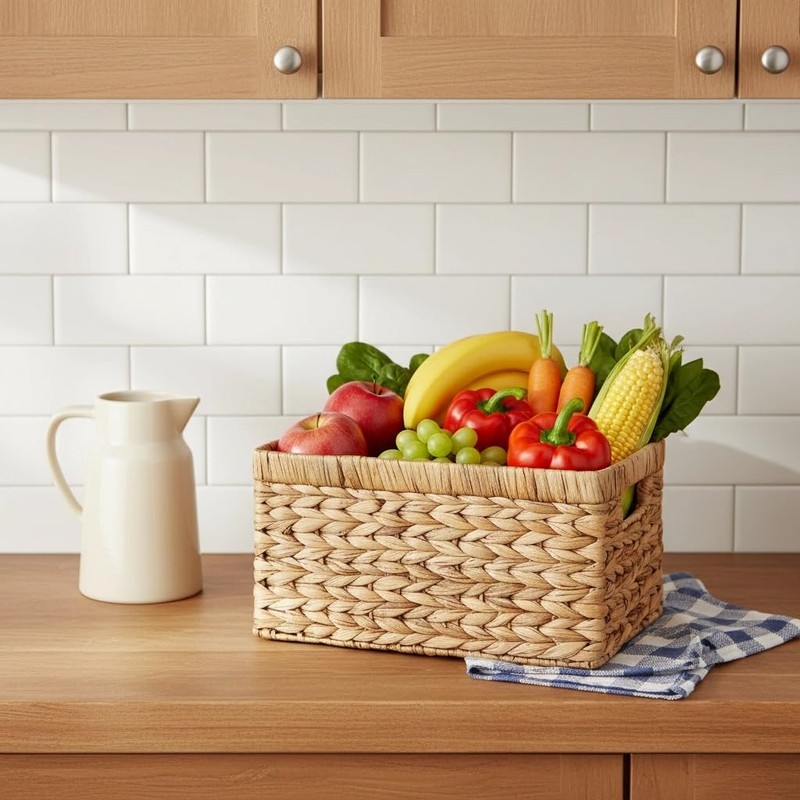 Set of 4 Water Hyacinth Storage Baskets, Handwoven Wicker Bins