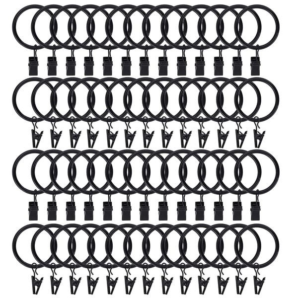 100Pack Curtain Rings with Clips Hooks, Rustproof Metal Stainless Steel Drapery Rings, 1.5in Interior Diameter Curtain Hangers Clips, Fits Diameter 1.2 in Rod, Vintage Black