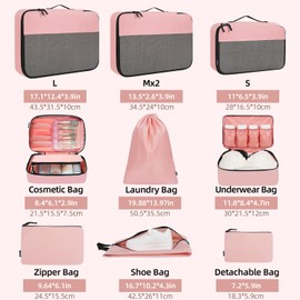 BAGAIL 8 Set/9 Set Packing Cubes Luggage Packing Organizer for Travel, Suitcase Packing Bags for Travel Accessories(Coral Pink, 9 Set)