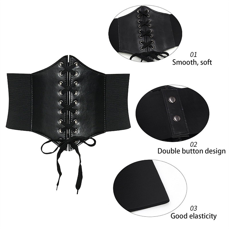 Pieces Corset Women's Black Elastic Corset Belt, black