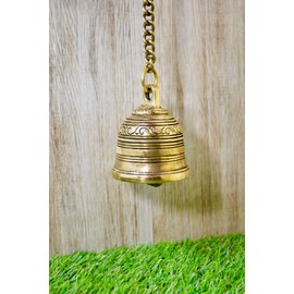 Aakrati Wall Bell with Brass Chain and Hooks for Gates, Home, Office and Temples