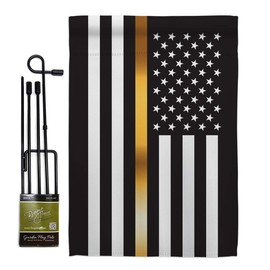 US Thin Gold Line Garden Flag - Set with Stand Armed Forces Service All Branches Support Honor United State American Military Veteran - House Banner Small Yard Gift Double-Sided 13 X 18.5