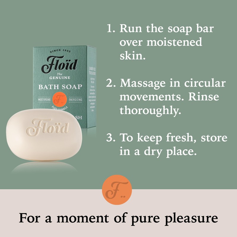 Floid Vetyver Splash Bath Soap, 100% Vegetable Bath Soap Bar