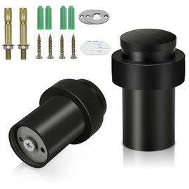 Door Stop, 2 Pack Door Stoppers for Floor Black Heavy Duty Doorstop Stainless Steel Door Holder with Rubber Bumper Included Screws and Dowels 30 x 60mm