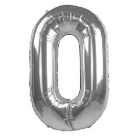 Party Kawaii 32 inch Giant Number Helium Foil Birthday Party Balloons (Silver Number 0)