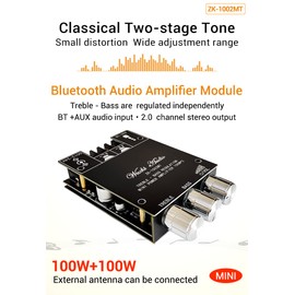 WANGCL Bluetooth Amplifier Board HiFi Stereo 2.0 TPA3116D2 2x100W Audio Amplifier Module Bass and Treble Control Digital Power Amplifier Circuit Blue Tooth 5.0 Dual Channel AMP
