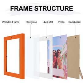 Vittanly 5x7 Picture Frame, Display Pictures 4x6 with Mat or 5x7 without Mat, Engineered Wood with Shatter Resistant Plexiglass, Photo Frame for Wall or Table Top Display, Orange, 1 Pack
