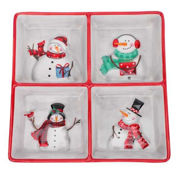 DOITOOL Christmas Ceramic Serving Dish Snowman Snack Appetizer Tray Dessert