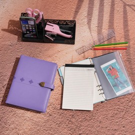 WASON A5 Diary Lined Compositions Notebook with Pen, Refillable Paper Removable Clipboard Ring Binder Portfolio Notepad for School Travel Work and Organiser (Purple)
