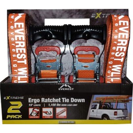 Everest Premium Ergonomic Ratchet Tie Down – 2 PK – 1.5 IN – 15 FT – 1100 LBS Working Load – 3300 LBS Break Strength – Cambuckle Alternative – Cargo Straps Perfect for Moving Appliances, Lawn Equipment and Motorcycles