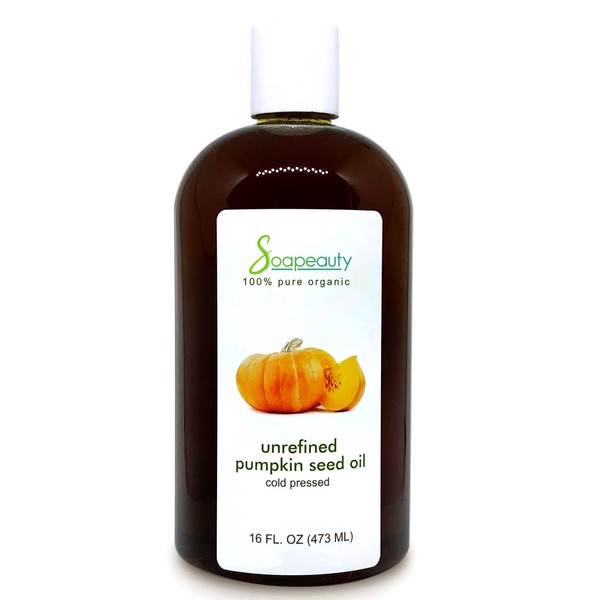Soapeauty RAW Pumpkin Seed Virgin Oil for Skin & Hair Growth 100% Pure, Cold Pressed and Unrefined Oil Remedy for Men and Women - Omega 3 and Omega 6 Vitamins (16 Oz)