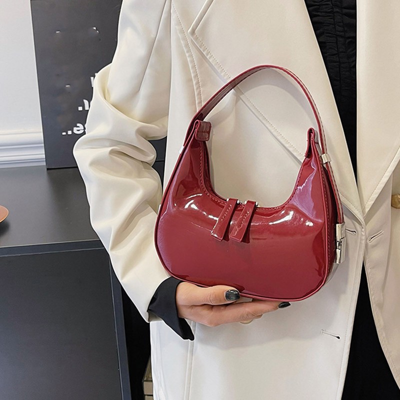 Women Underarm Bag Fashionable Glossy Surfaces PU Leather Shoulder Messenger