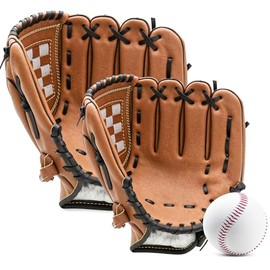 Jessfar Parent-Child Catch Ball 10.5+12.5 Inch with Practice Ball Baseball Glove Soft Right Throw Practice Beginner Catch Ball Set Parent Child Soft Faux Leather Shock Absorbing Pad Baseball Parent