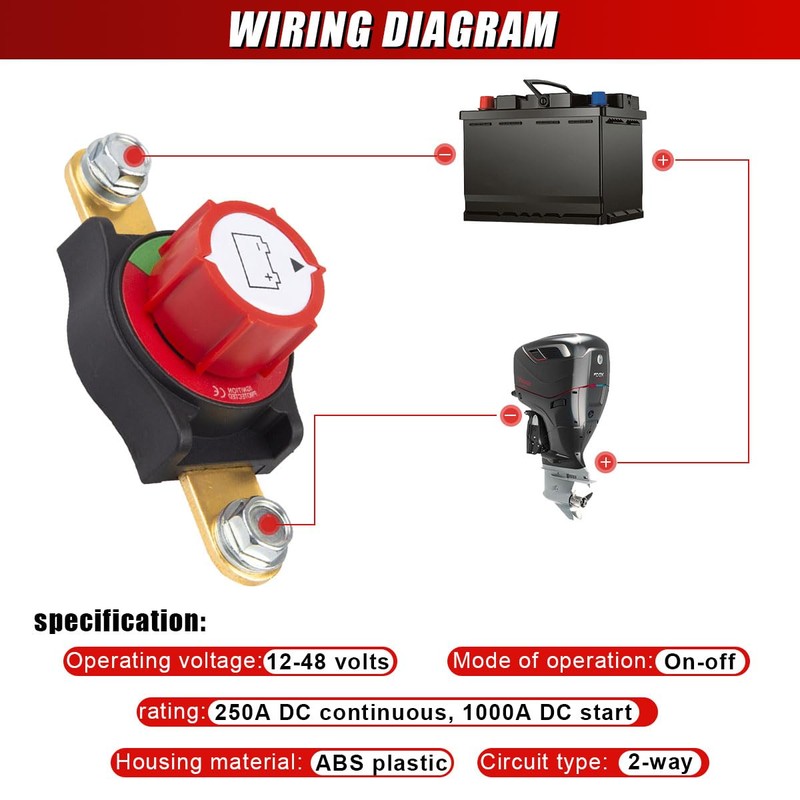 DUSCOKE Side Post Battery Disconnect Master Switch, 12-48V Heavy Duty