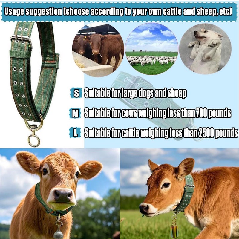 Nylon Livestock Collar Adjustable Cattle Collar with Cow Bell for