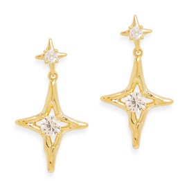 Sonateomber Gold Star Drop Dangle Earrings for Women Sparkly White Rhinestone Birthstone Lucky Four-point Star Stud Earings Prom Fashion Birthday Jewelry Gift