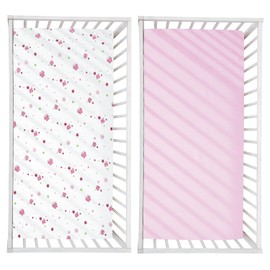 Bimocosy 2 Pack Cot Sheets 60x120cm, Soft Cotton Mattress Protector - Breathable & Hypoallergenic Cot Bed Fitted Sheets for Girls,Floral, Pink