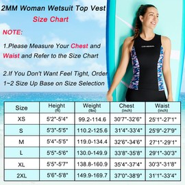 Skyone Wetsuit Top Vest Men Women 2MM 3MM, Neoprene Shirt Vest Wet Suit Jacket UV Protection, Thermal Sleeveless Diving Workout Top for Swimming Canoeing Surfing (2MM Women Black, Medium)