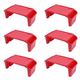 6 Pcs Kids Lap Desk Trays, Plastic Breakfast Laptop Trays with Side Pockets and Phone Slots, Portable Lap Bed Table, Breakfast Trays Serving Tray for Writing Eating Boy Girl, 19.69*9.84*7.1in (Red)