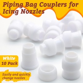 LUTQ 10 Pack Piping Bag Couplers for Icing Nozzles, Medium Couplers for Piping Bags, White - Small sized - PP