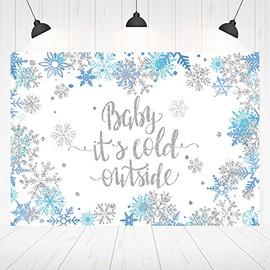 Hilioens 7×5ft Baby It's Cold Outside Backdrop Blue Snowflake Silver Boy Newborn Baby Shower Background Winter Wonderland Theme Party Banner Decorations Props