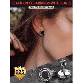 925 Sterling Silver 10mm Black Onyx Stud Earrings for Women Men Lightweight Hypoallergenic Ear Charms for Sensitive Ears Dainty Fashion Jewelry Gift for Mom Sisters