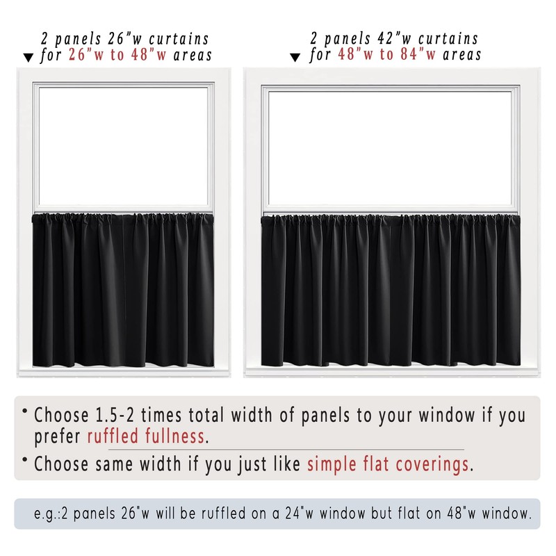 Extra Wide Blackout Curtains for Small Bedroom Windows, 2 Panels