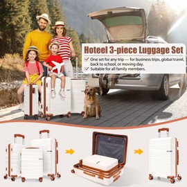 Hoteel Luggage Sets 3 Piece,(4-YEARS WARRANTY) ABS+PC Durable Lightweight Hard Shell Luggage Sets With TSA Lock For Travel,Business Trip, Suitcase Set 20 24 28 Inch, Beige