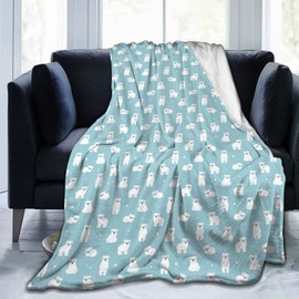 Perinsto Cute Cartoon Polar Bear Throw Blanket Ultra Soft Warm All Season Decorative Fleece Blankets for Bed Chair Car Sofa Couch Bedroom 60" X 50"