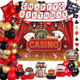 Casino Theme Party Decorations, happy Birthday banner, Las Vegas Party Decorations, casino Backdrop, Casino birthday Honeycomb Centerpieces, casino night decorations for men
