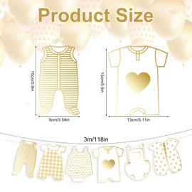 2pcs Neutral Gold Baby Shower Paper Garland, Pre-Assembled Baby Boy Banner Baby Girl Sign Gender Reveal Decorations Various Baby Clothes Banner for Welcome Newborn Party Supplies Photo Props