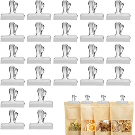 24 Pieces Pinzas para Bolsas de Alimentos, Pinzas para Comida de Metal，Clips de Bolsa de Acero Inoxidable para Casa, Cocina, Oficina (plateado)