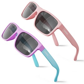 DEAFRAIN 2 Pack Kids Sunglasses Polarized for Boys Girls Sport Cycling Baseball Running Beach Glasses for age 5-13, 100% UV Protection