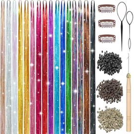 Hair Tinsel 7600 Strands 16 Colors Hair Tinsel Kit for Girls Women, Glitter Tinsel Hair Extensions Heat Resistant Colored Sparkly Fairy Hair Accessories for Halloween Party Festival Cosplay