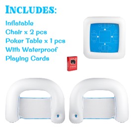 Zento Card Table for Pool Inflatable Game Station Set with Waterproof Playing Cards Poker Game Deck and Chairs - Floating Card Table with Inflatable Seats for Fun in The Water by The Beach Pool