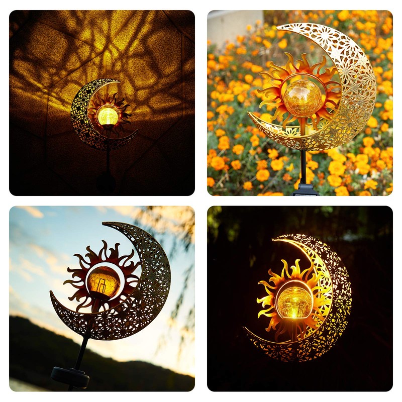 LICKLIP Garden Solar Lights Outdoor Decorative, Sun & Moon Crackle