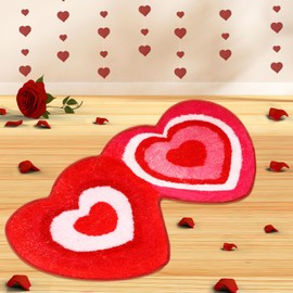 FEBSNOW 1PCS Valentine's Day Bathroom Rugs, Double Heart Shaped Love Non Slip Bathroom Rug, Washable Mat Heart Kitchen Rugs Love Decor Floor Mat or Shower Bedroom Kitchen Decor（15.7 x 23.6 inch）