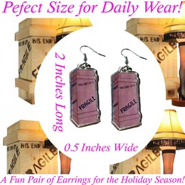 Cute Leg Lamp/ Pink Rabbit Pajamas, Fragile Box Earrings for Christmas, Tacky Sweater Parties, Teachers, Christmas Story Parties and More. Fun Pair of Christmas Earrings! Dangle Christmas Earrings for