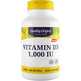 Healthy Origins, Vitamin D3, 1,000 IU, 360 Softgels, Gluten Free, Soy Free, Non-GMO