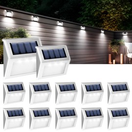 GIGALUMI 12 Pack Solar Fence Lights Outdoor, Waterproof LED Step Lighting Stainless Steel Solar Powered Lights for Step, Stairs, Pathway, Garden (Cold White)