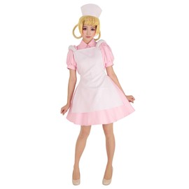 Cosplay.fm Disfraz de enfermera para mujer, vestido rosa con sombrero (M)