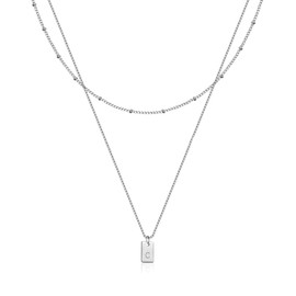 RWQIAN Layered Initial Letter C Necklace Silver for Women,Stainless Steel Tiny Initials Chain Necklace with Capital A-Z Pendant Jewellery Gifts for Teenage Girls 45cm