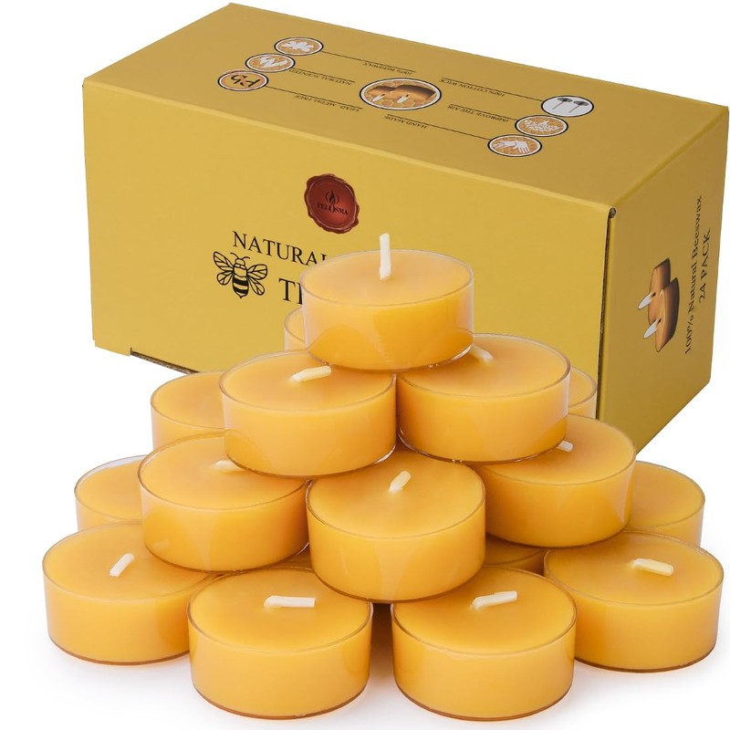 Natural Yellow Beeswax Tealight Candles - 24 pcs - Organic