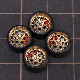 WAVEIST Carlomo 1/64 Scale S-Class Alloy Wheels Rubber Tires with Axles Detail Up Kits (4pcs/1 Kit) Modified Parts for 1/64 Diecast Model Cars (S06-D)