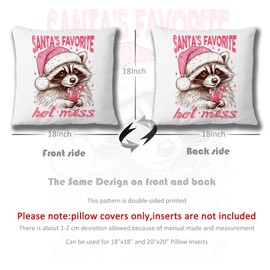 Forest Charger Hot Mess Christmas Raccoon Pillow Cover - 18x18 Inch White Decorative Pillowcase with Santa's Favorite Design, Fun Holiday Home Decor Gift