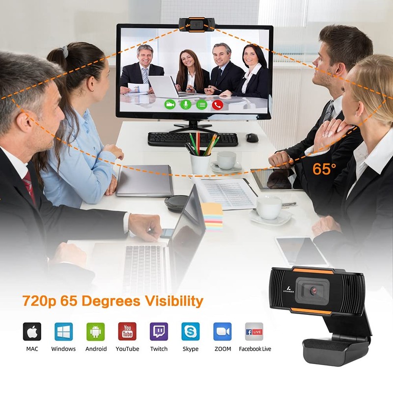 LYCANDER USB Webcam with Built-in Microphone, 720p High Definition (HD),