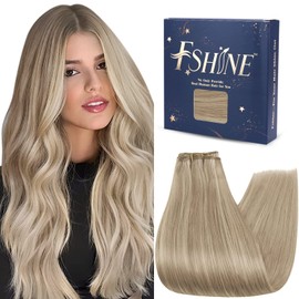 Fshine Real Hair Braids for Sew-In 35 cm/14 Inch Colour 16 Golden Blonde Mixed with 22 Highlight Sew-in Weft Extensions Real Hair Weave Hair Extensions Real Hair Straight 1 Bundle 100 g