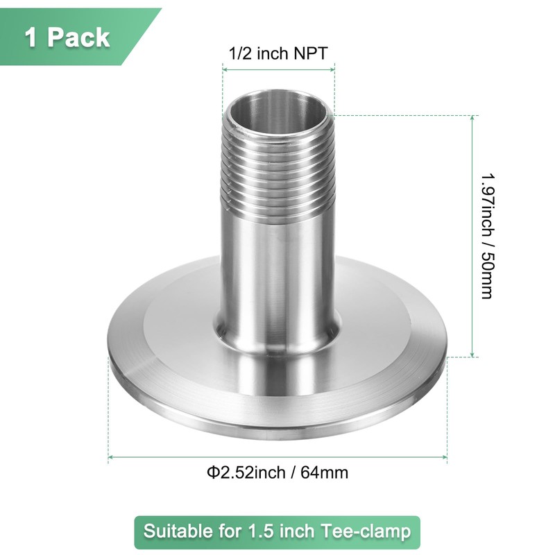 M METERXITY 1-Pack Tri Sanitary 2 in Clamp Fittings to