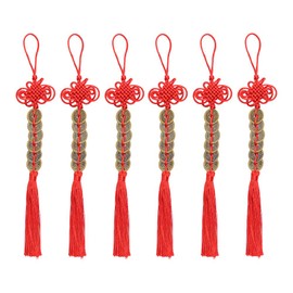 ISKYBOB Set of 6 I-Ching Feng Shui Coins with Red Chinese Knot String Vintage Lucky Coin Wealth Charm Home Car Decoration